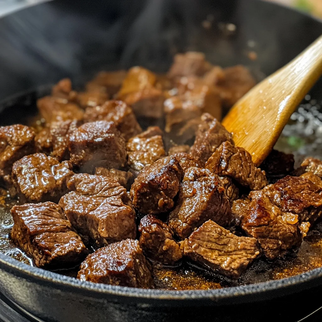 Beef chunks browning in a Dutch oven for Hawaiian beef stew